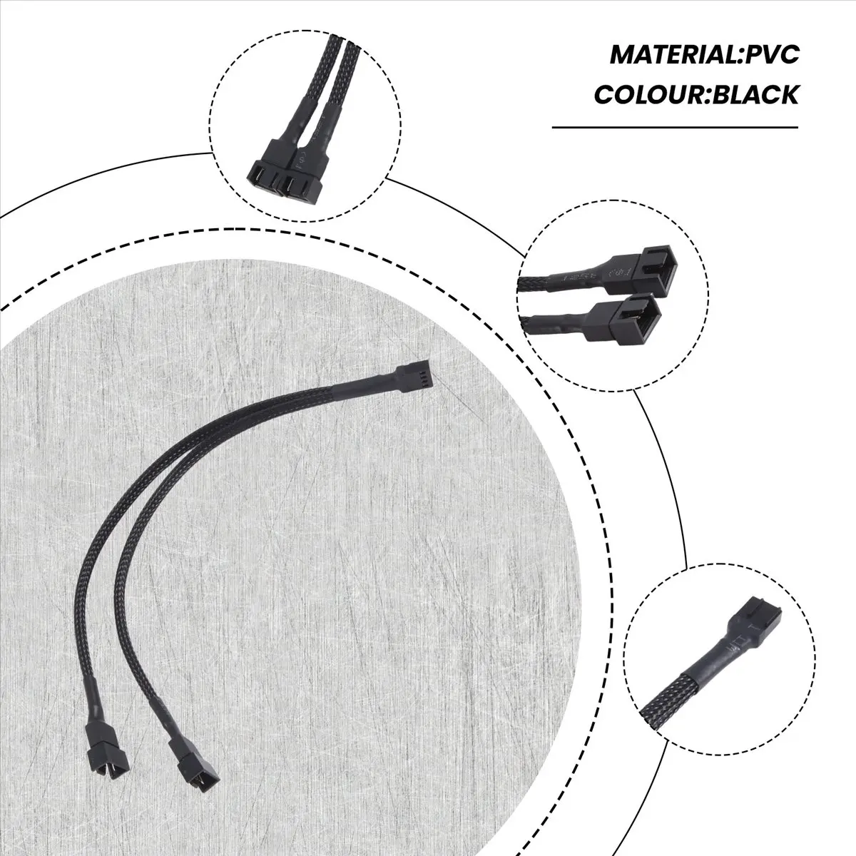 A72Z 1 to 2 Way Braided Cable Y Splitter 3/4 Pin PWM Male Connector Fan Computer PC Fan Extension Adapter Cable
