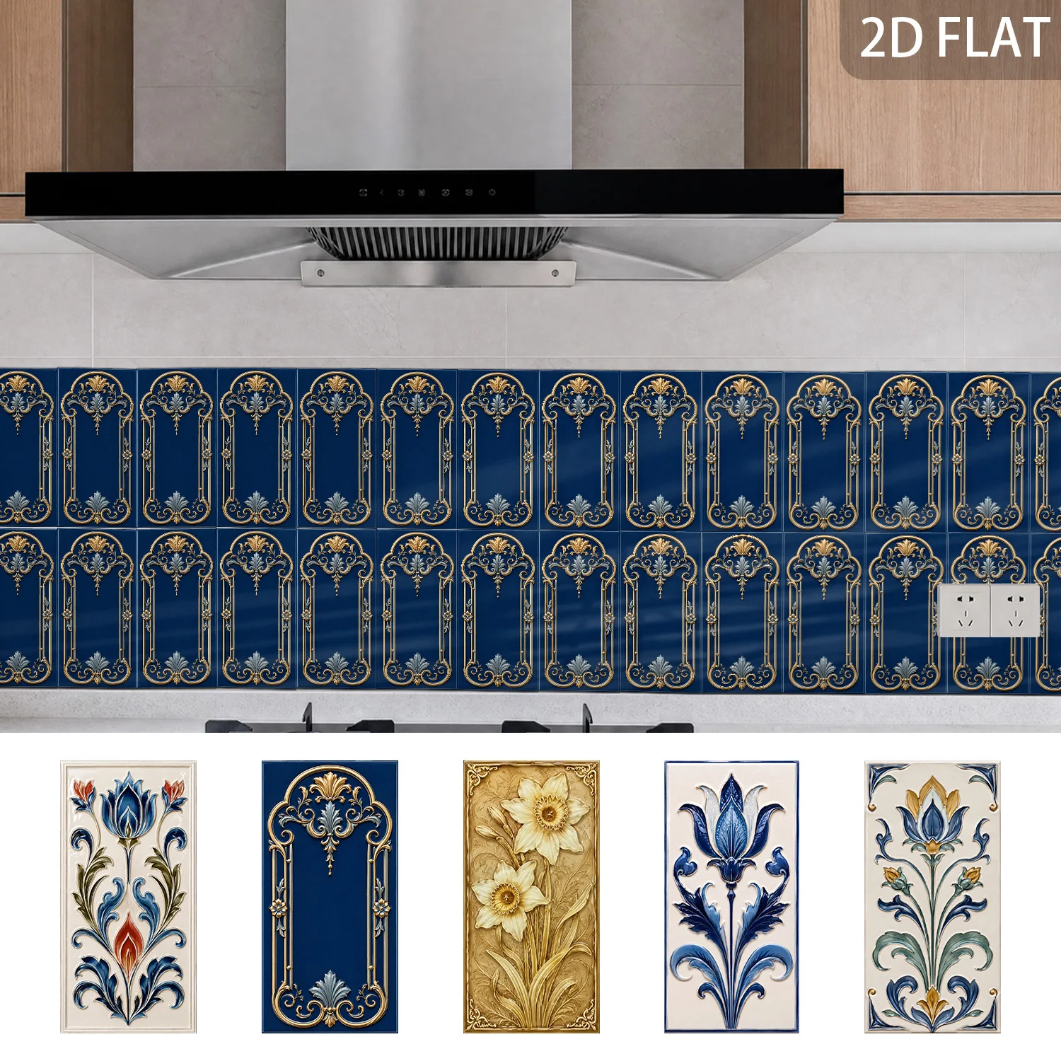 Retro Art Pattern Wall Tile Sticker 5.5x11 Inch Peel Stick Waterproof Decal for Bathroom Kitchen Backsplash Wall Refurbishment