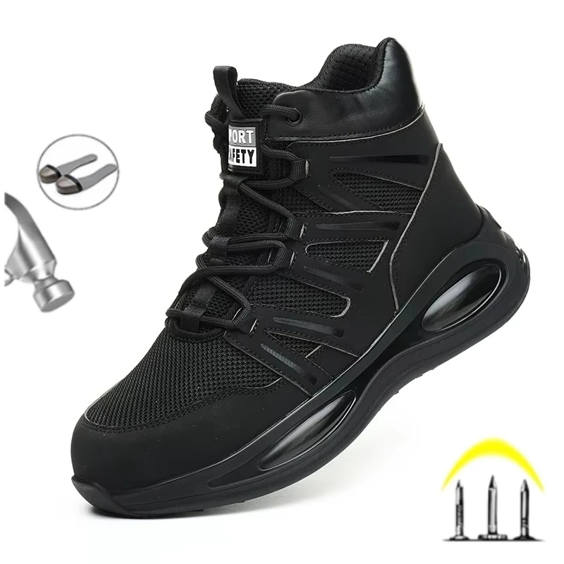 

Fashion Men Work Safety Boots Steel Toe Anti Smashing Indestructible Shoes Sneakers Anti Slip and Wear-resistant Male Footwear