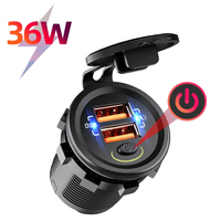 36W Dual USB QC3.0 Car Charger Socket Adapter Quick Charge ON-OFF Switch LED Waterproof for Motorcycle Boat RV ATV