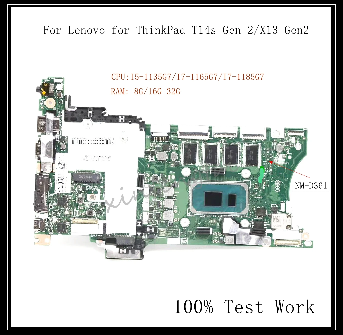 For Lenovo ThinkPad T14s Gen 2/X13 Gen2 Laptop Motherboard NM-D361 UMA With I5 I7 CPU 8G 16G 32G RAM 100% Test Work