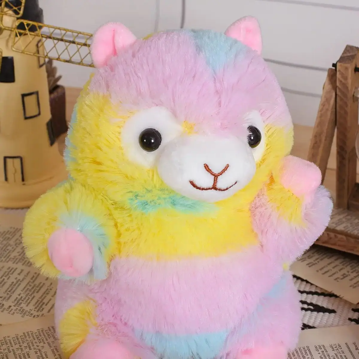 Peluche ripiene di alpaca bianca cartone animato burattino a mano genitore-figlio storytelling giocattoli di peluche di alpaca arcobaleno