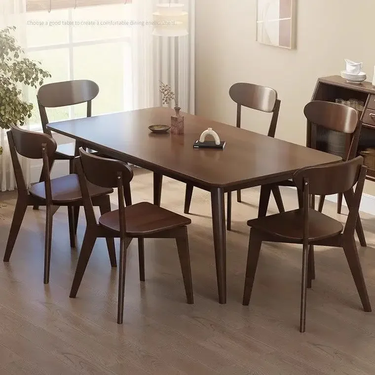 Nordic all-solid wood rectangular rubber wood table and chair combination, household living room