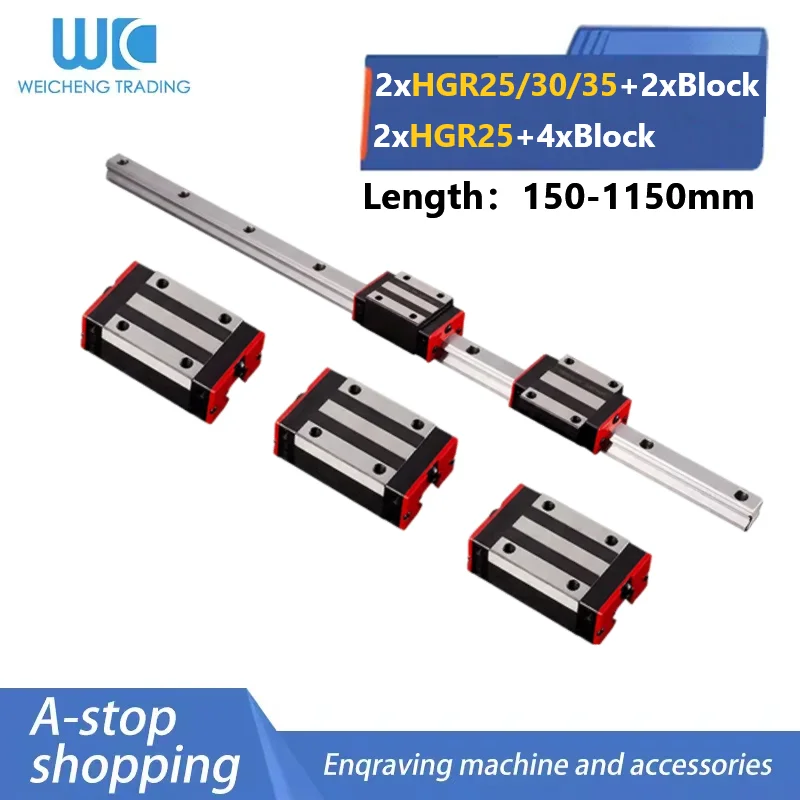 2PCS Rails Equipped 2 Sliders H Class HGR30 HGR35 HGR45 Linear Rail Block Set 150-1150mm HGH HGW Models Steel Retainer For CNC