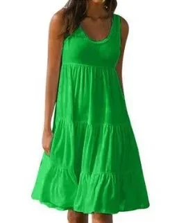 Women Causual O Neck Sleeveless Ruffles Mini Dress Boho Solid Beach Sundress Oversized Loose Dress 2025 Summer New