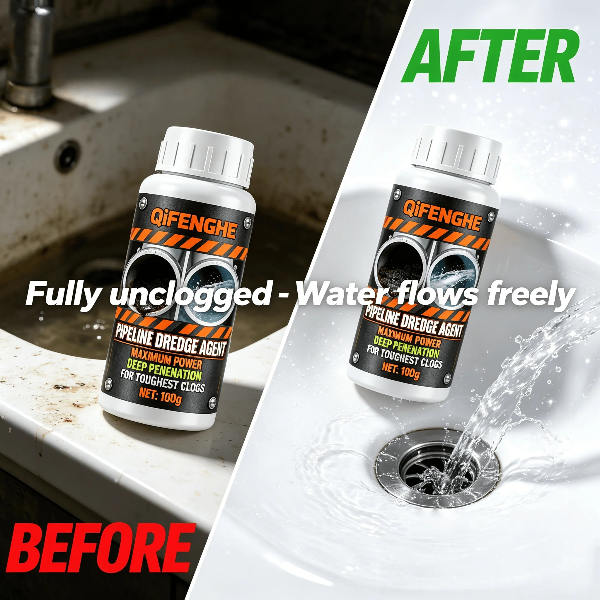 Pipeline Dredge Agent, Powerful Deep Dredging Powder for Household Drain Unblocking, Odor Eliminator for All Pipes
