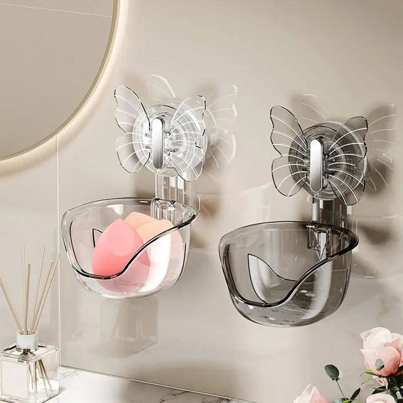 Makeup Sponge Holder Case Wall-Mounted Beauty Egg Container Clear Cosmetic Face Blender Display Stand Sponge Powder Puff Drying