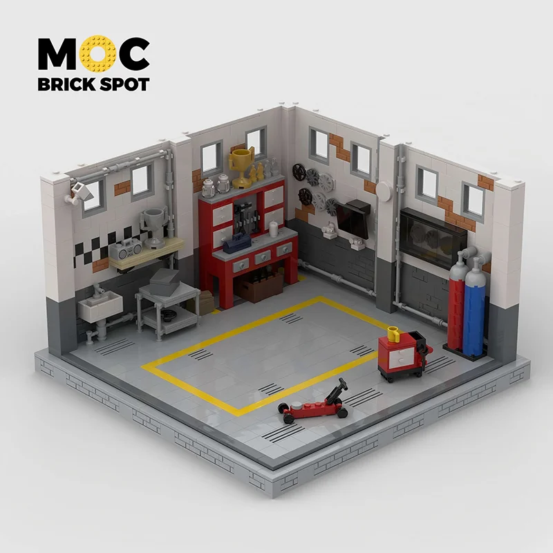 مجموعة مكعبات بناء مشهد المرآب MOC - 1090 طوب دقيق |   نموذج عرض سيارة سباق السيارات الرياضية سبيد بطل المدينة