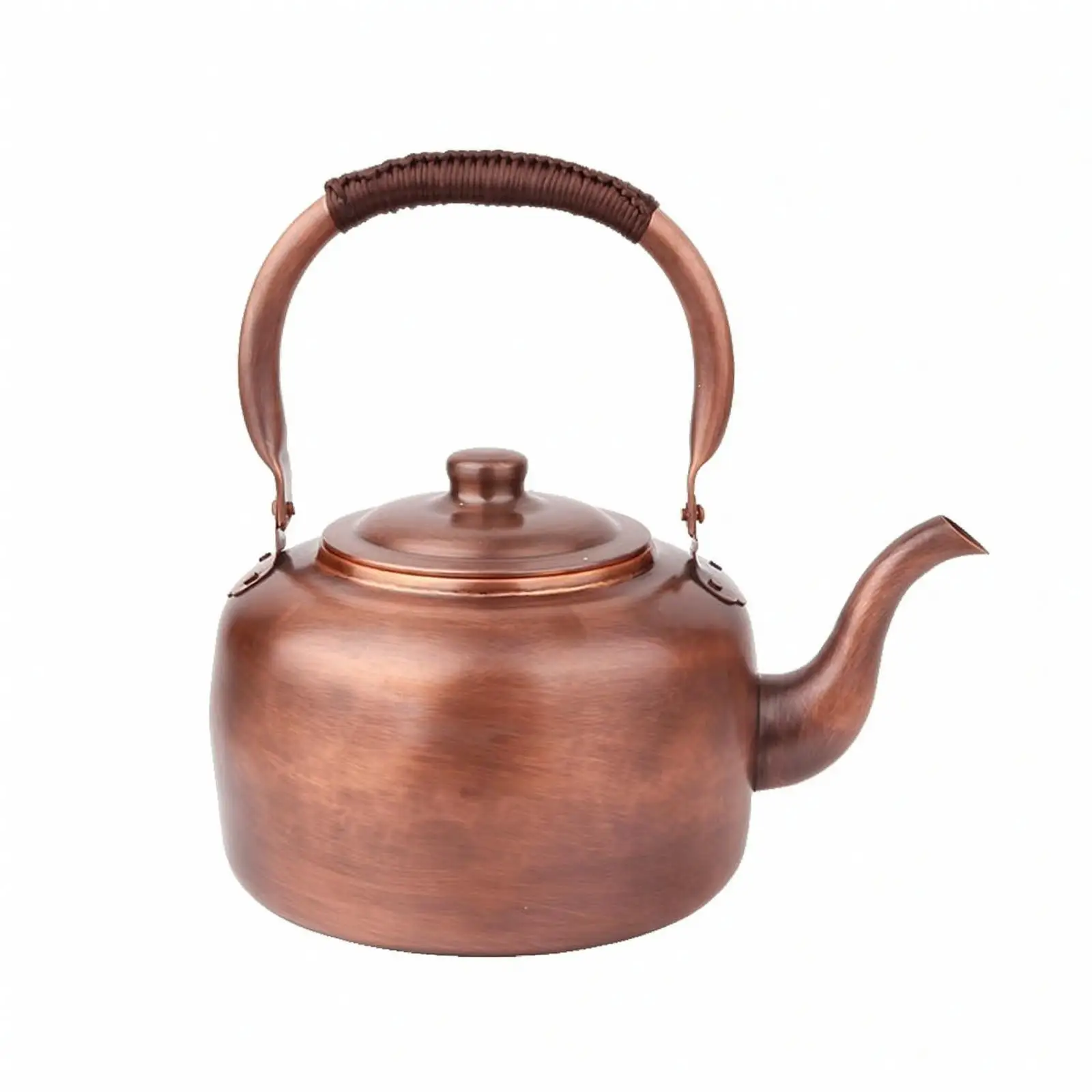 Vintage Copper Tea Kettle Stovetop Boiler Single Handle Swing Grip Curved Spout Snug Lid Cookware