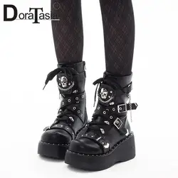 Brand New Ladies Wedges High Heels Boots Fashion Metal Decor Buckle Punk Platform Women's Boots Party Goth Street Woman Shoes