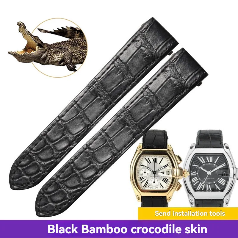 Handmade Customize Crocodile Leather Watch Band 15mm 19mm 20mm for Cartier Roadster w6206018 w6206017 Men Women Alligator Strap