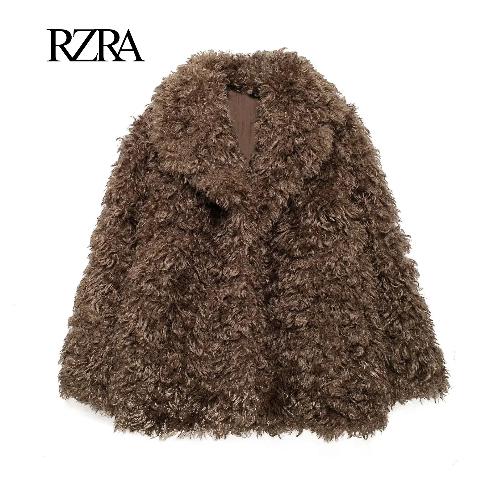 RZRA women\'s Autumn/Winter new 2024 faux fur effect coat lapel commuter casual all-match short coat