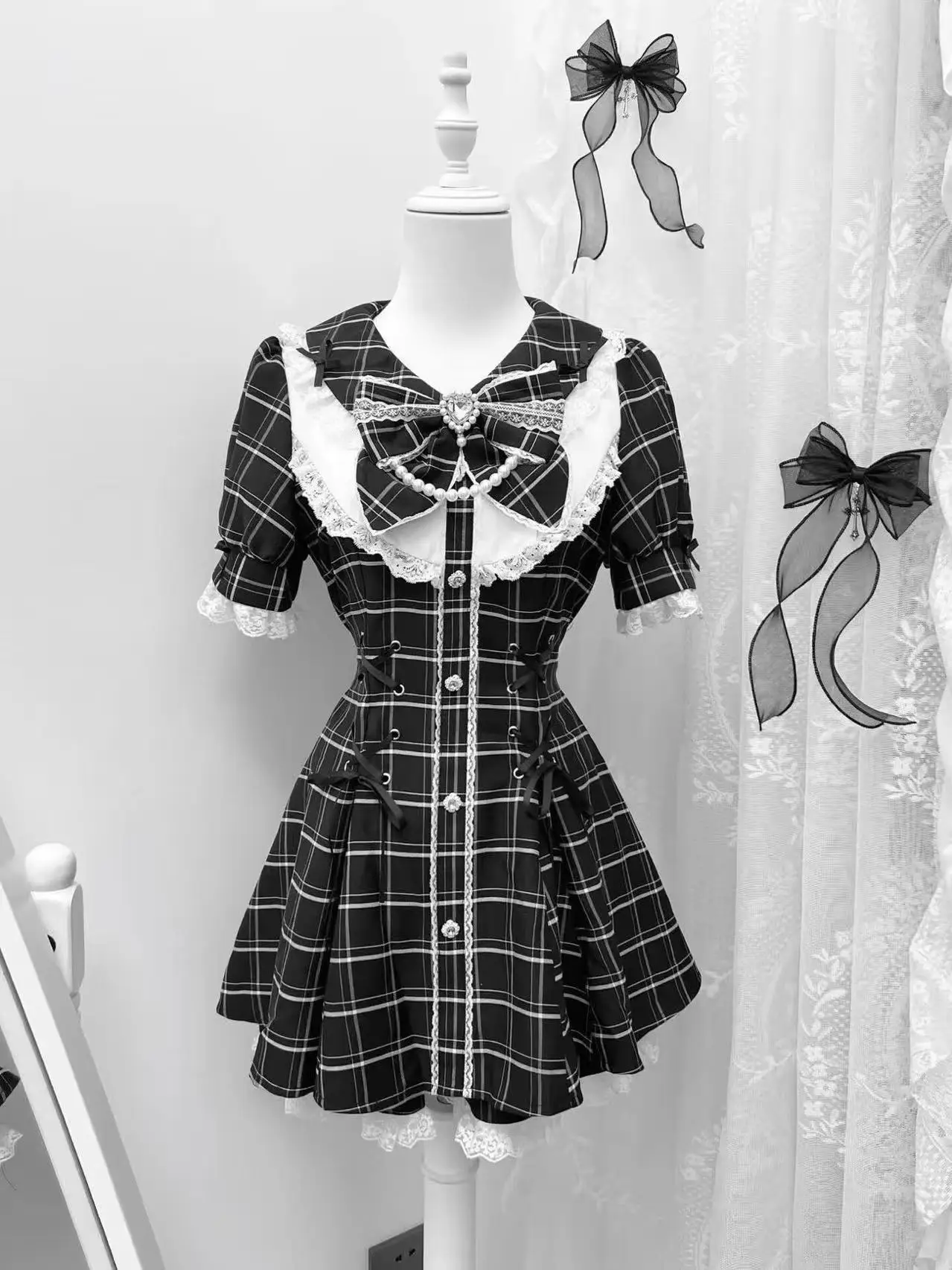 

Y2k Subculture Elegant Slim Fit Women Bow Mini Dress Vintage Bodycon Casual New Gothic Two Piece Set 2025 Fashion Summer New