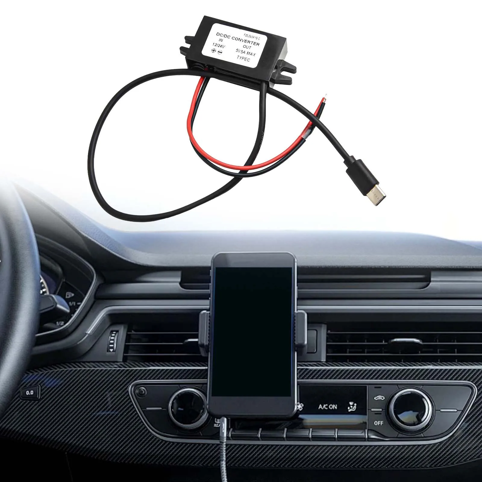12V/24V To 5V USB C 5A 25W DC Converter Step-down Module Power Charging Adapter Electrical Equipment F23J5V5A1S-C