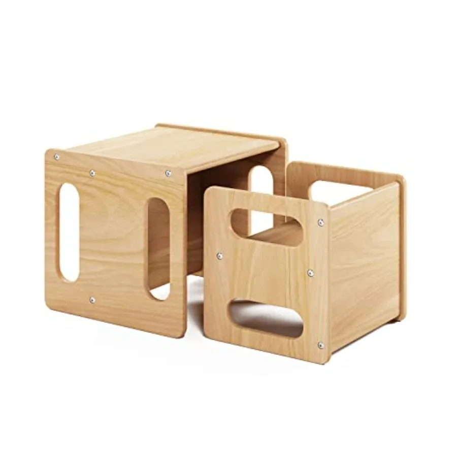 

Montessori Weaning Table and Chair Set, Real Hardwood, Desk for Toddler Reading, Snack Time, Playroom, Activity Cube, Step Stoo