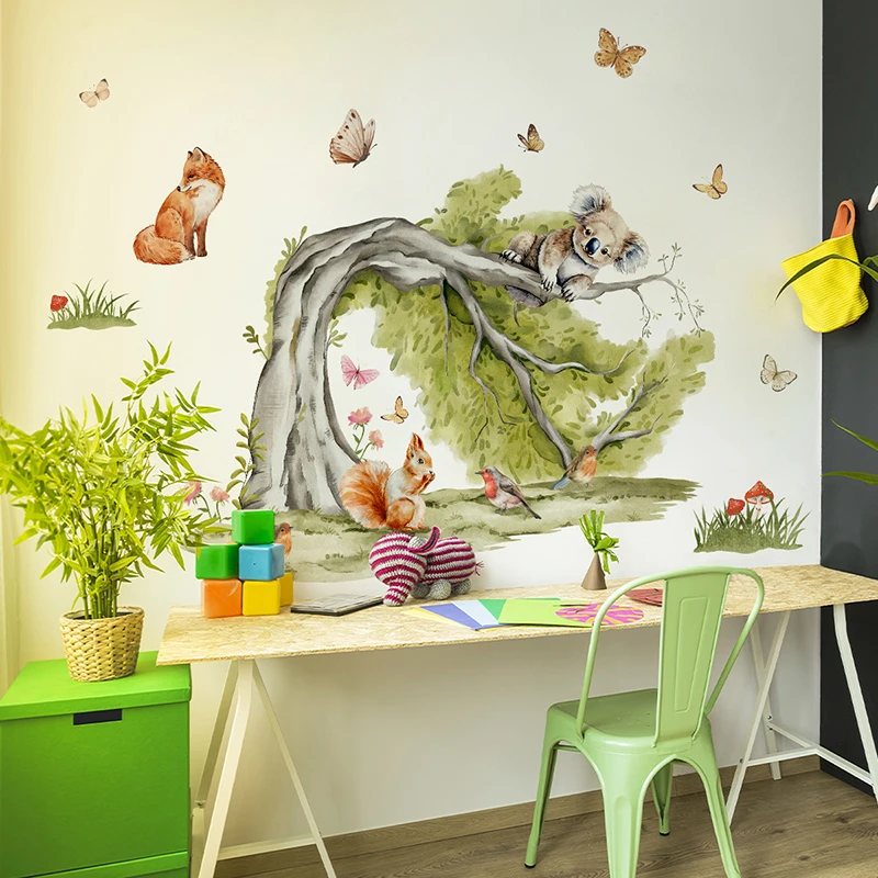 Jungle Large Tree Animals Wall - огляд і ціна Baby Nursery Green