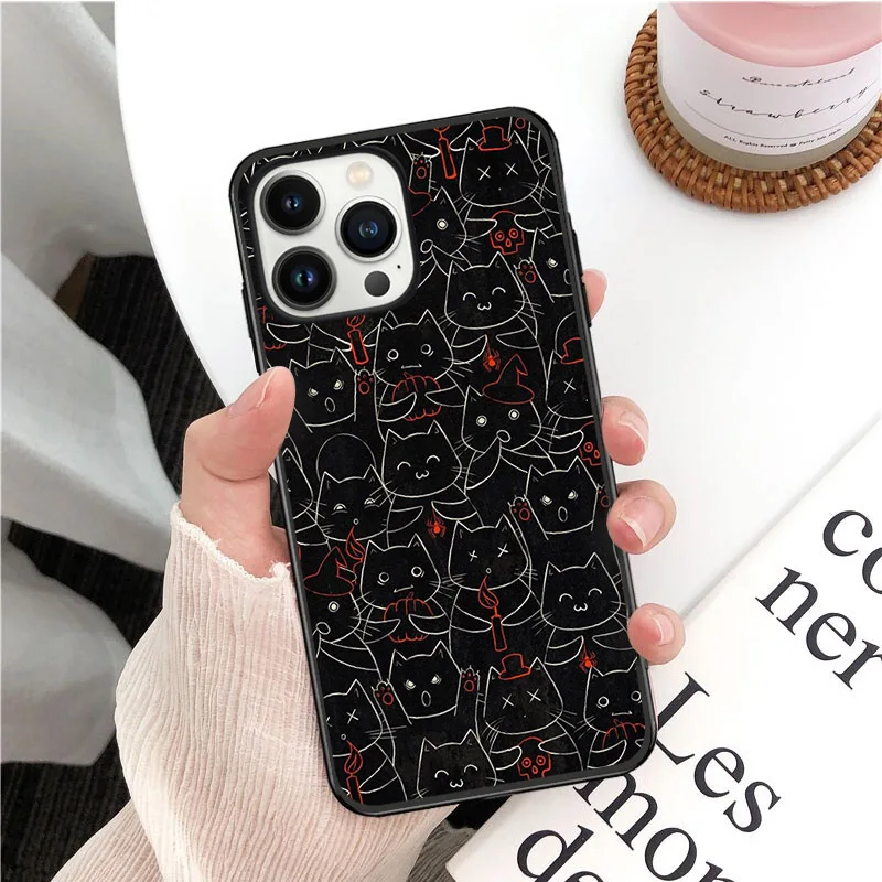 Casing ponsel kucing hitam, untuk iphone 16 15 14 Pro Max 16 15 14 13 12 Pro 15Plus iphone 11