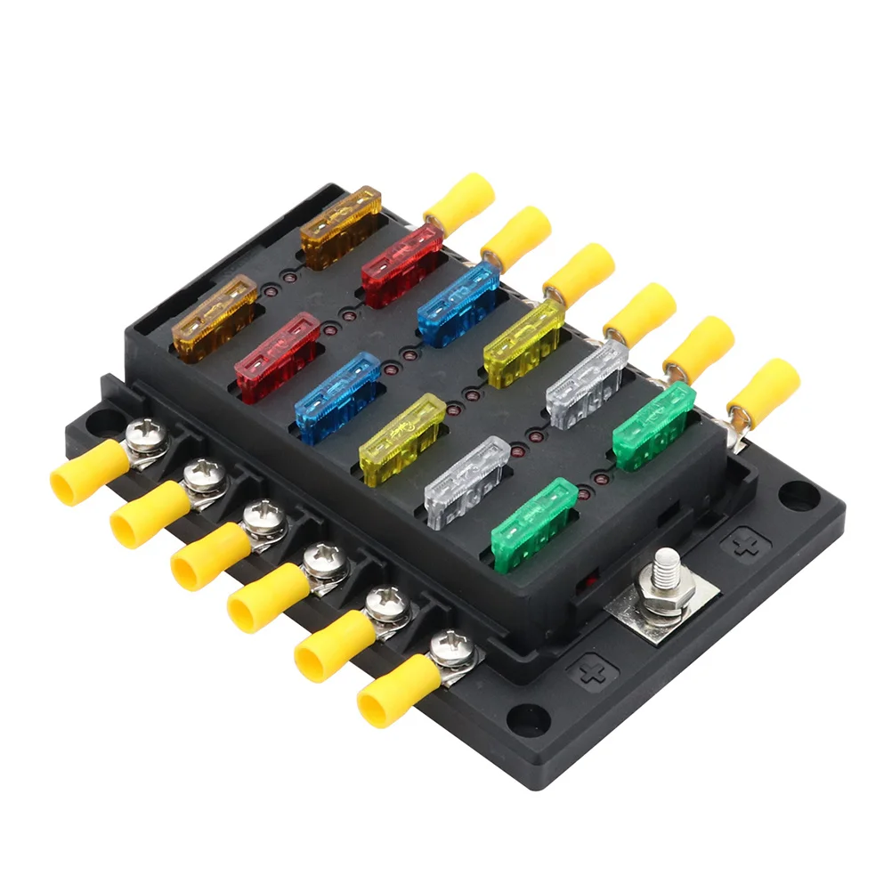 

Box Holder 12 Ways Car Fuse With Led Warning Indicator For Car Audio Boat Truck Mini Fuse Cover Screw Terminal Black