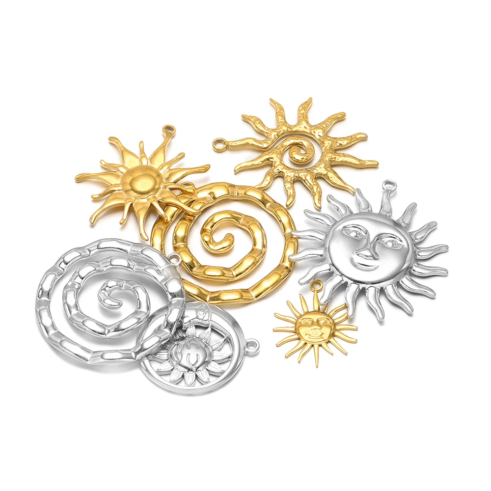 5Pcs Stainless Steel Multistyle Sun Charms Flower Pendants for DIY Retro Jewelry Making Handmade Necklace Earrings Findings Bulk image 2