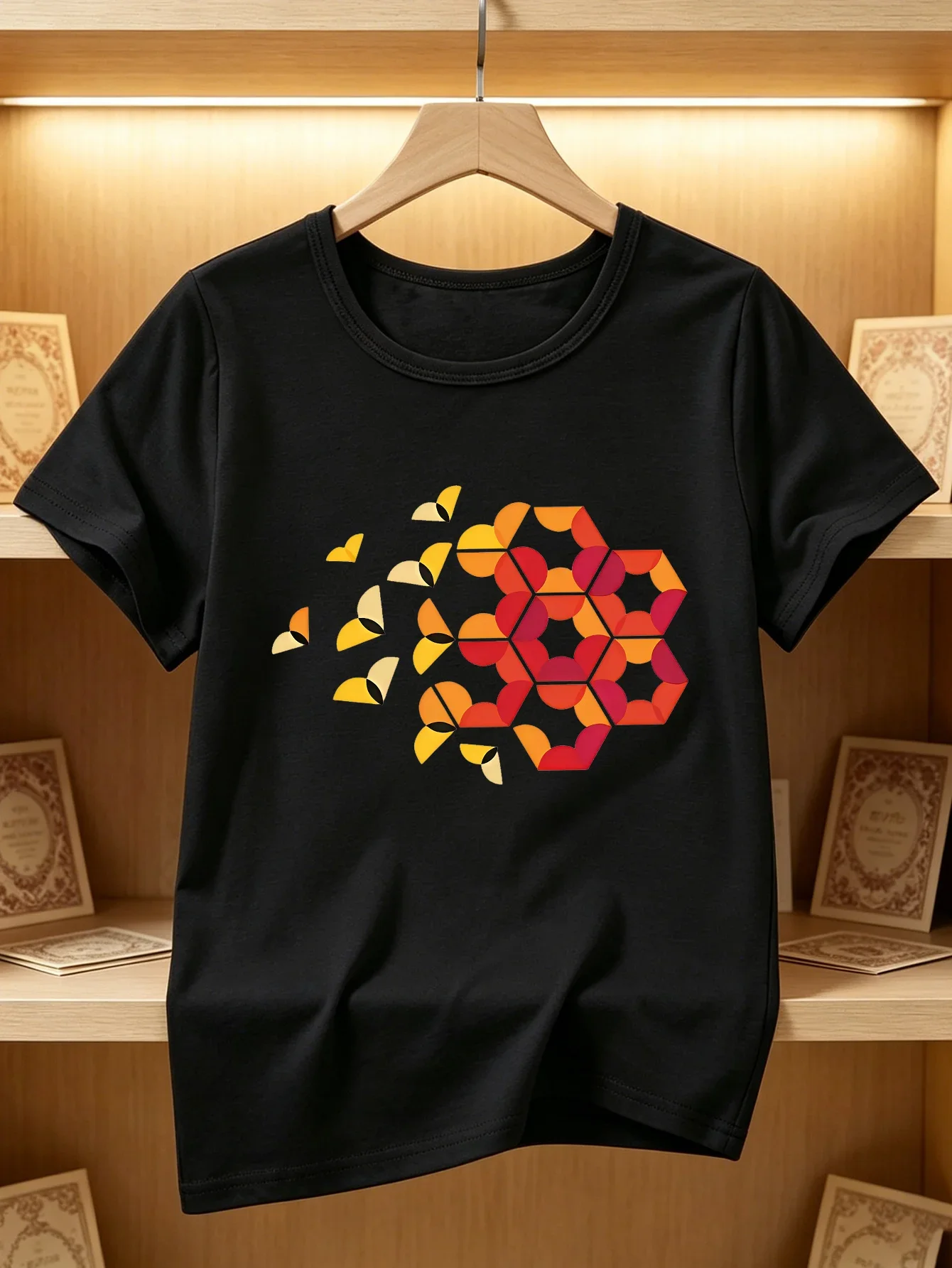 Abstract Gradient Honeycomb Heart Graphic Kids T Shirt Short Sleeve Modern Geometric Print Summer Tee Tops