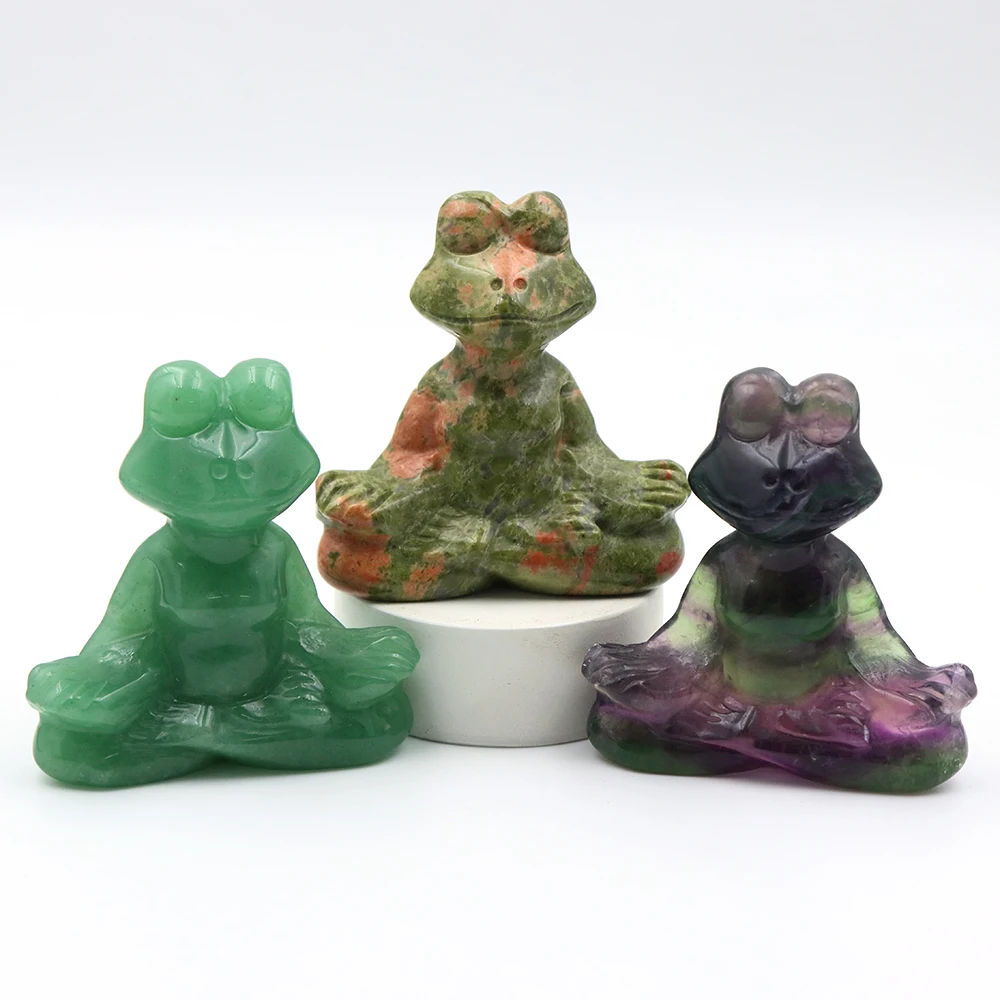 60mm Yoga Frog Statue Natural Stone Reiki Healing Crystals Animal Carved Ornament Figurine Gemstone Art Crafts Home Decor Gifts
