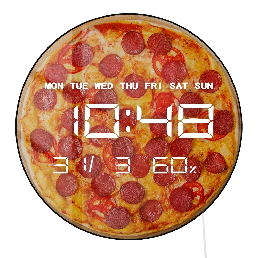 Reloj de pared Digital Pepperoni Pizza LED de gran número para cocina, comedor, arte de comida italiana, Pizzeria, reloj de pared de diseño moderno