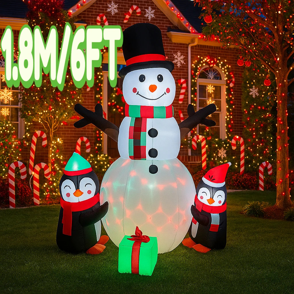 1.8 متر/6FT زينة عيد الميلاد لعبة قابلة للنفخ ثلج البطريق ساحة المنزل الحلي مع LED ديكور عيد الميلاد لعبة ديكور خارجي
