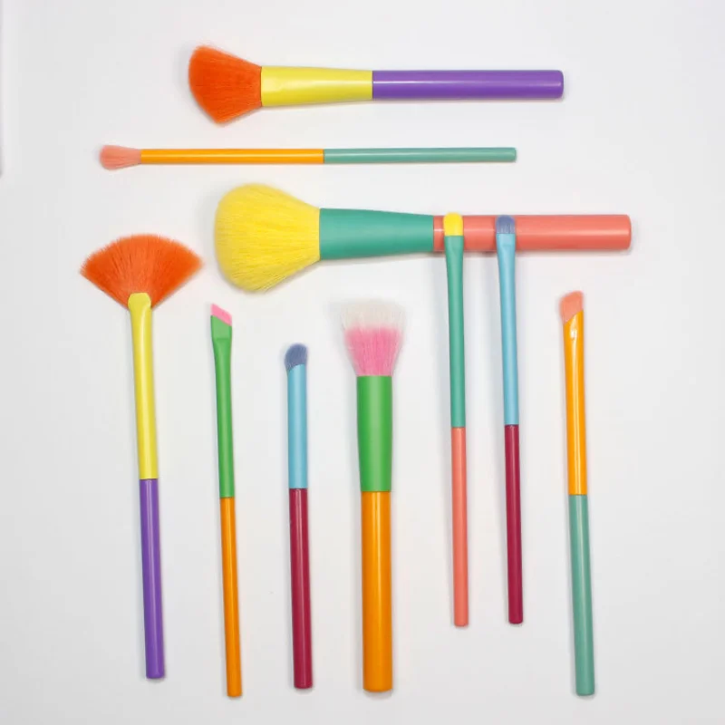 New10 – ensemble complet de pinceaux de maquillage aquarelle, outils de maquillage de beauté portables multicolores