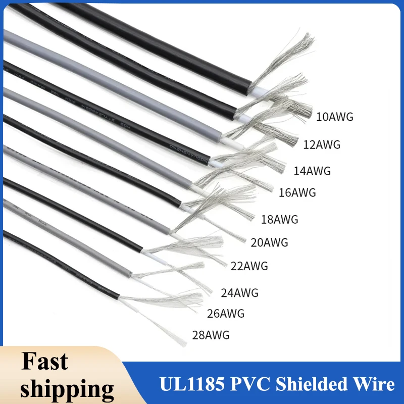 

5/10/20M UL1185 PVC Shielded Wire 28 26 24 22 20 18 16 14 12 10 AWG Channel Audio Single Core Electronic Copper Shielding Wires