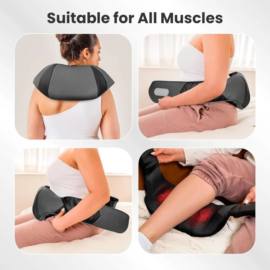 جهاز تدليك الظهر للرقبة والكتف من شياتسو مع حرارة للاستخدام المنزلي والمكتب والسيارة: وسادة تدليك للأنسجة العميقة 4D مع #5