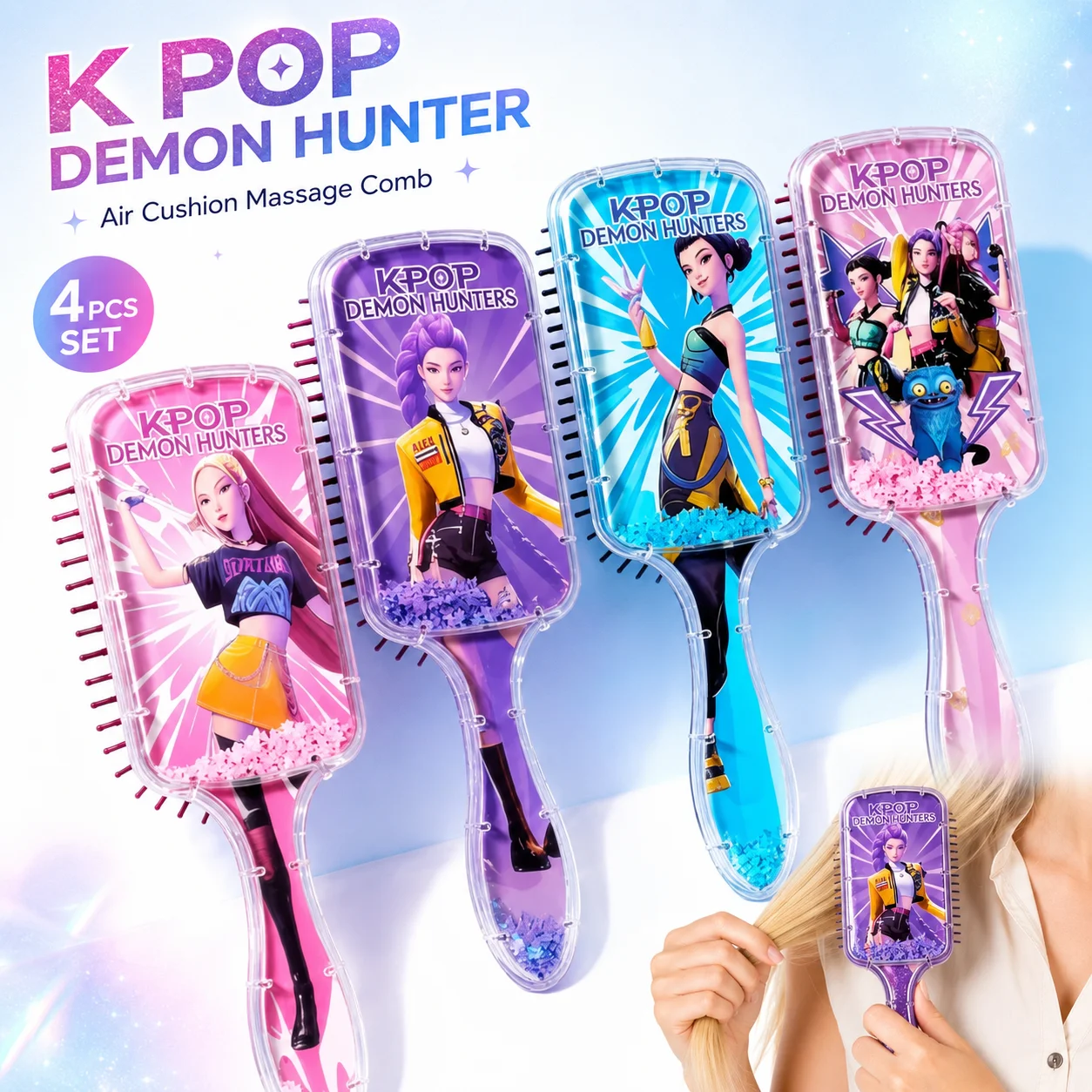 Cute Cartoon Air Cushion Massage Comb Anti Slip Detangling Hair Brush for Women Daily Styling Gift