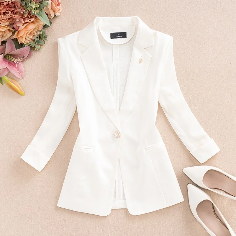

Summer New Sle Slim Fit Acetate Satin White Air Conditioning irt Thin Seven Sve Women's Outerwear ort Length Button up