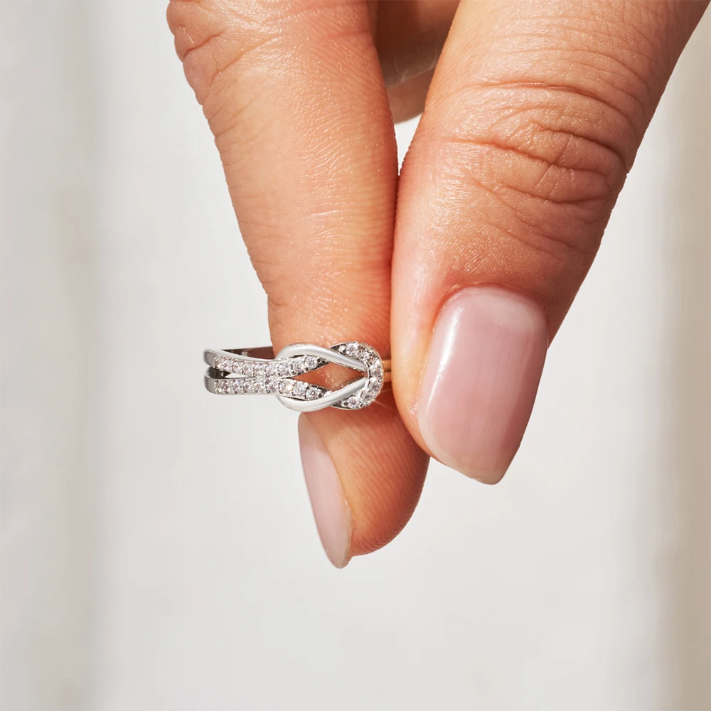 Silver Color Double Layer Kont Rings for Women Girls Tiny Cubic Zircon Stackable Finger Ring Engagement Jewelry Gift for Her