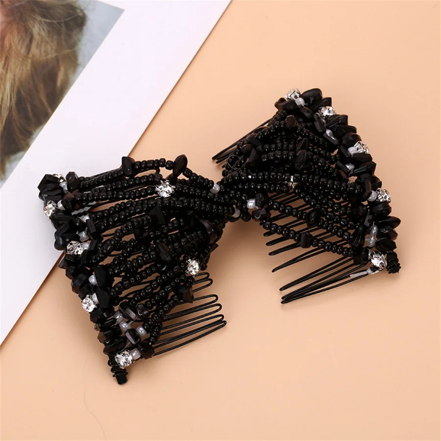 2023 new Fashion Professional Hair Comb Ladies Magic Beads Elasticity Double Bead String Clamp hairpin Hairstyle Styling Tool