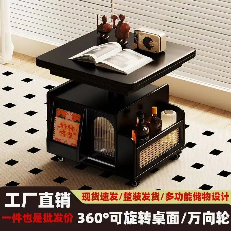 Lift-up coffee table, foldable mobile cart, solid wood tea table, small apartment, living room multifunctional sofa,
