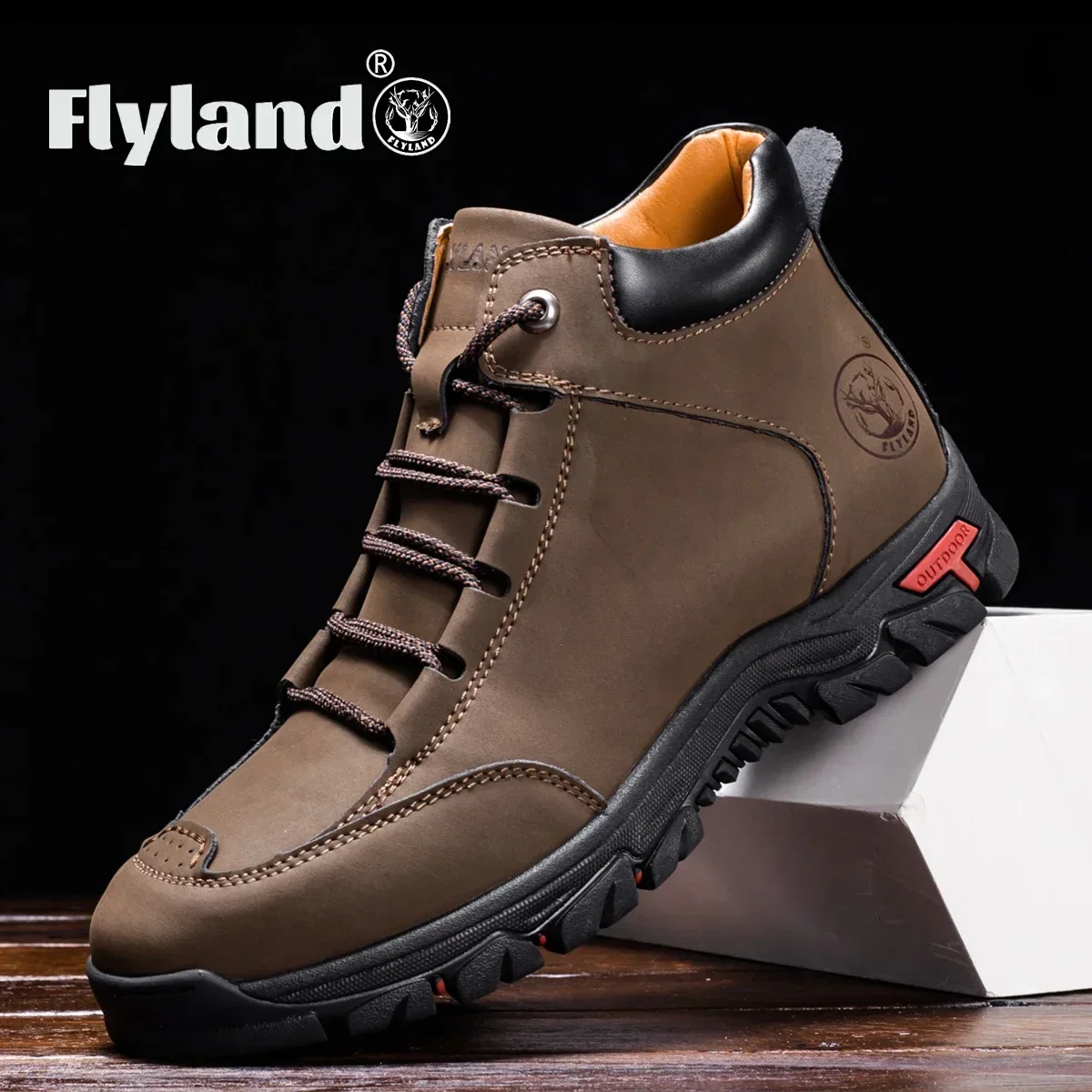 FLYLAND Men\'s Ankle Boots All Seasons Classic Casual Leather Shoes Handmade Boots Gig Size