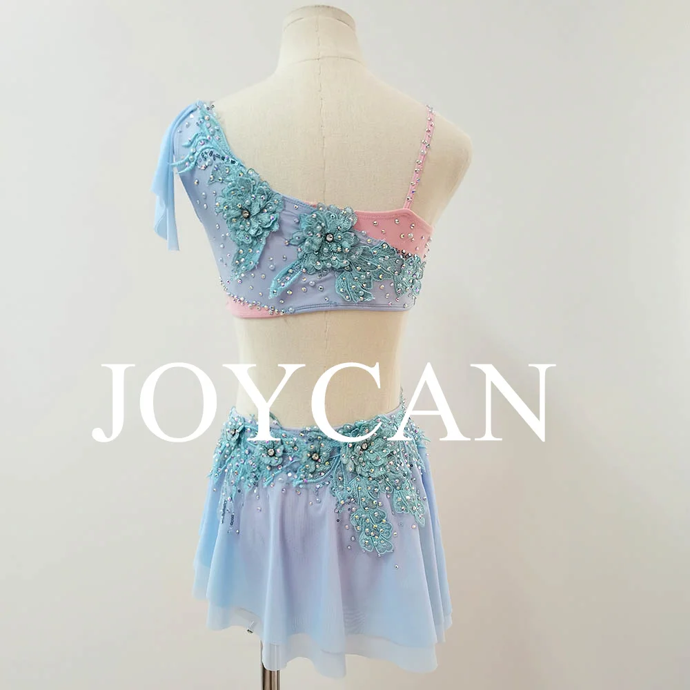 JoyCan Lyrical Dance Dress Blue Jazz Dance Costume Pole Dancing Clothes Girl Performance Training