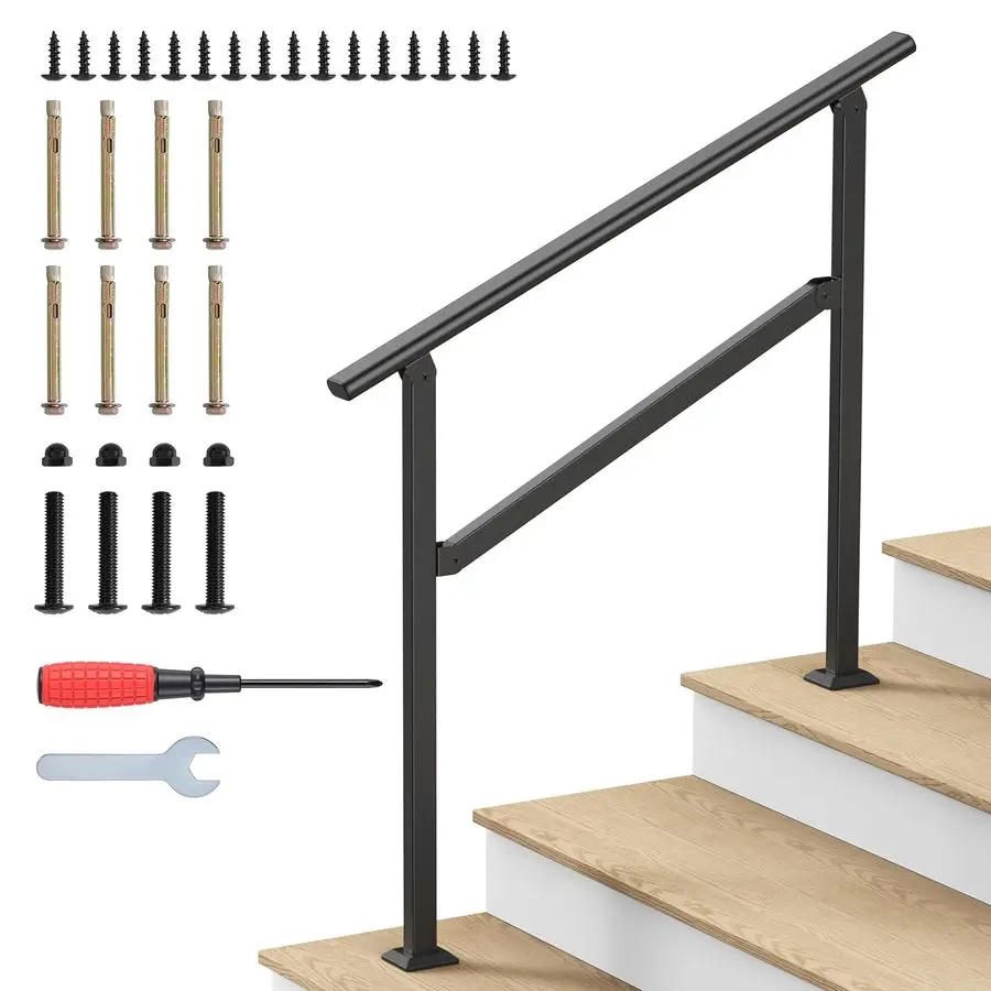 

Rails for Outdoor Steps, 25 Steps Wrought Iron Handrails for Outdoor Steps, Stair Railing for Porch, Home, Garden, Indoor, Stair