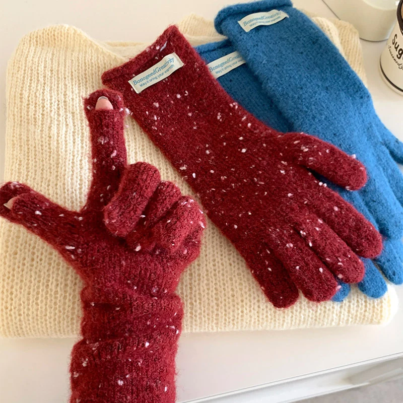 

Вязаные перчатки из крапчатой пряжи в корейском стиле, зимние универсальные теплые женские перчатки, модные морозостойкие велосипедные перчатки, перчатки с подогревом