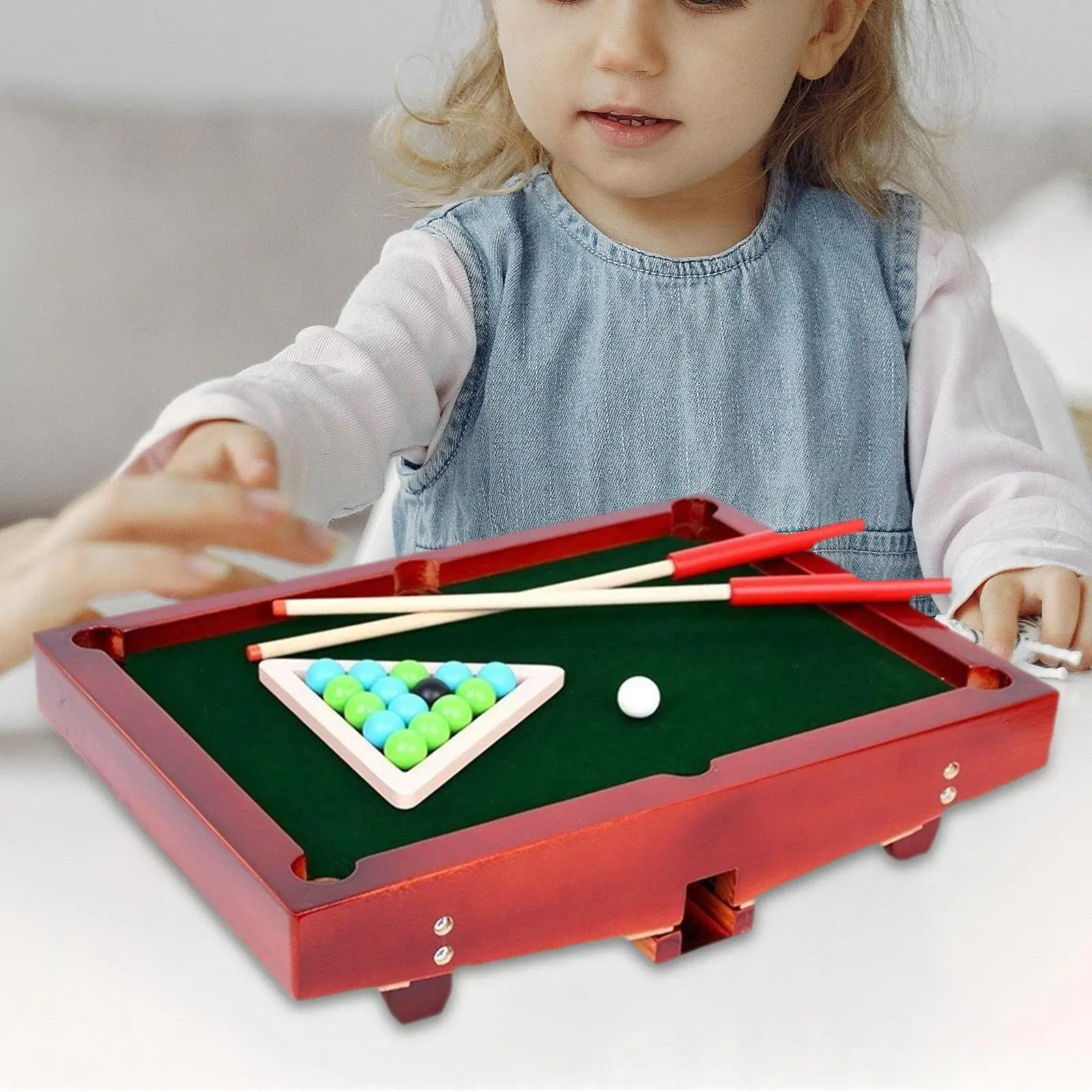 

Pool Table Set Desktop Snooker Wood Leisure Kindergarten Household Nursery Mini Tabletop Billiards Game Toy for Children Kids