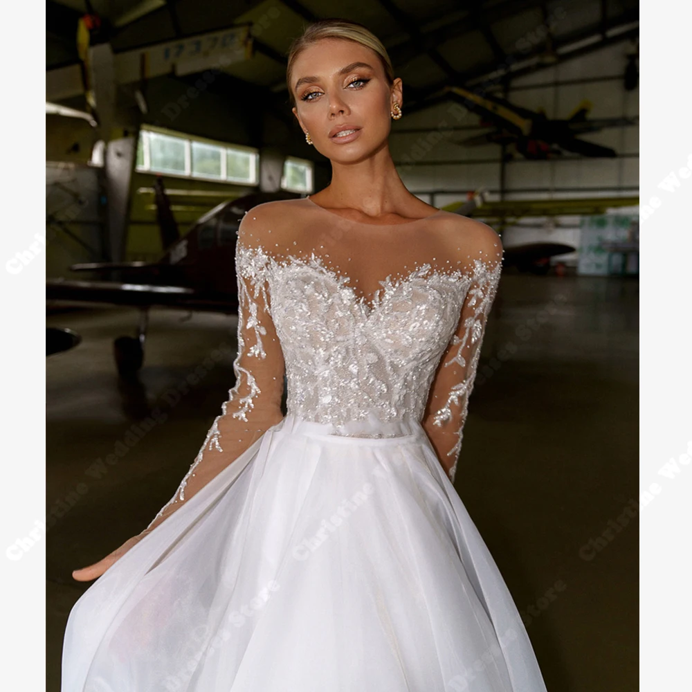 Pure White A-Line Wedding Dresses Off The Shoulder Mopping Length Bridal Gowns Modern Appliques Fluffy Tulle Vestidos De Novias