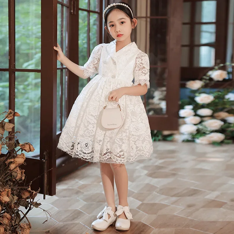 Babykleid für den 1. Geburtstag, Hochzeitsfeier, Mädchen-Prinzessinnenkleid, Spitzenkleid, Taufkleid mit kurzen Ärmeln, Teenager-Boutique-Ballkleid