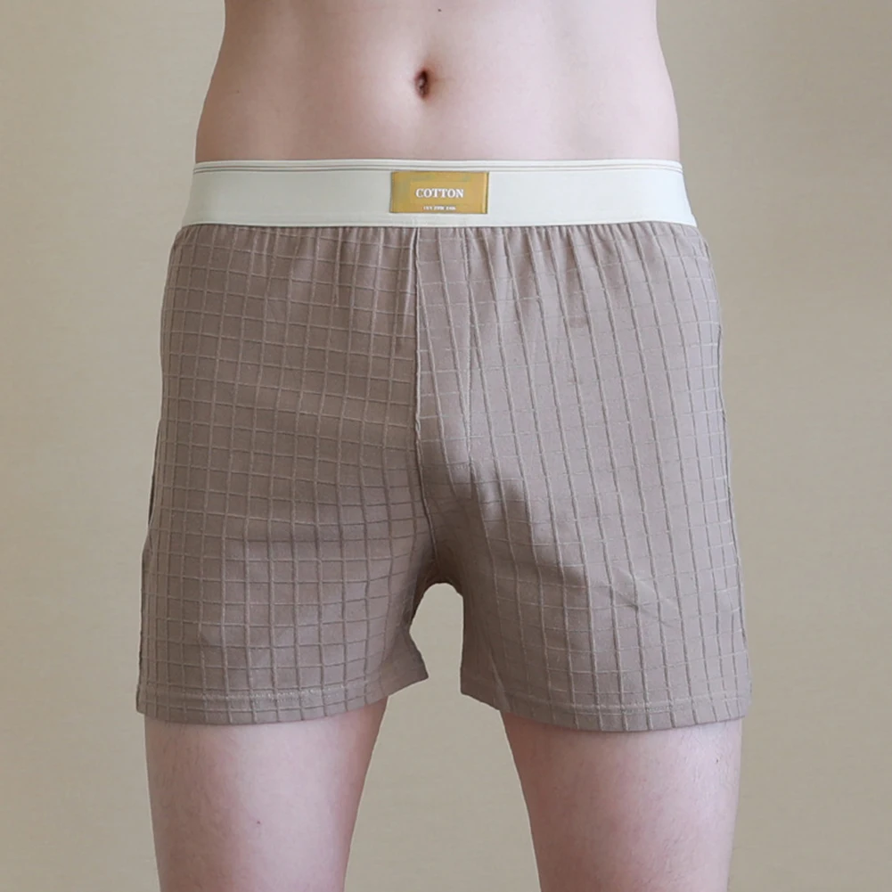 Cueca boxer de algodão para pele masculina, calcinha respirável, cueca de cintura média, cueca solta, monocromática, casual Homewear