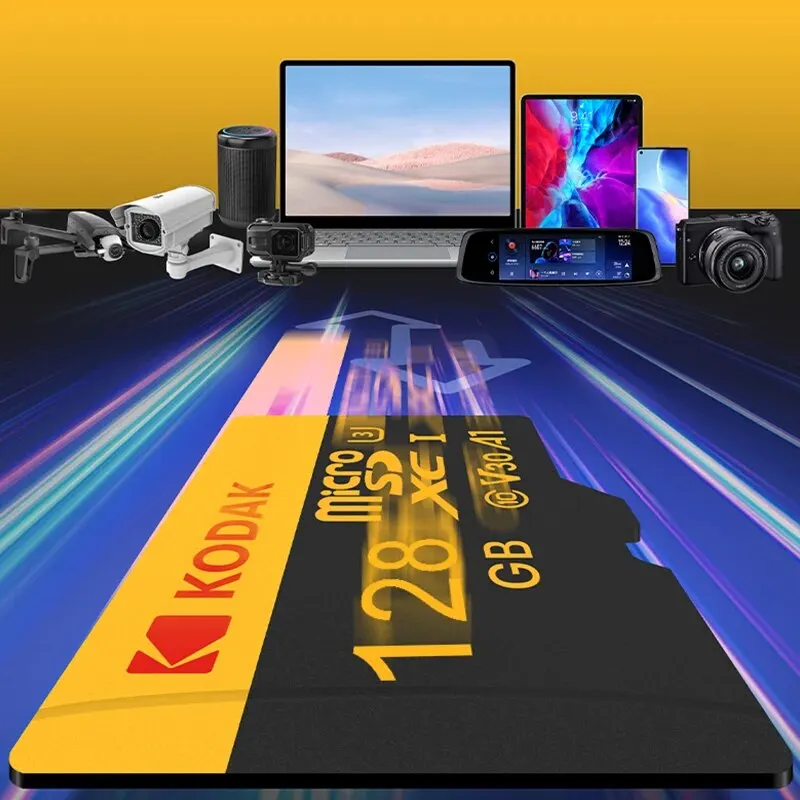 KODAK-Micro tarjeta grabadora de conducción, tarjeta de memoria Micro SD de 128GB para teléfono móvil, PC, auricular, altavoz, cámara HD, interruptor de juego