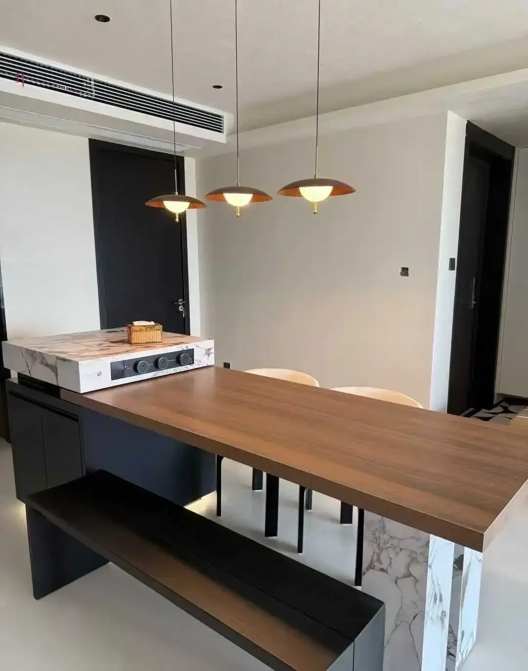 y9.3- minimalist rock slab island, wear-resistant and high temperature-resistant bar with sink, multi-functional bar table