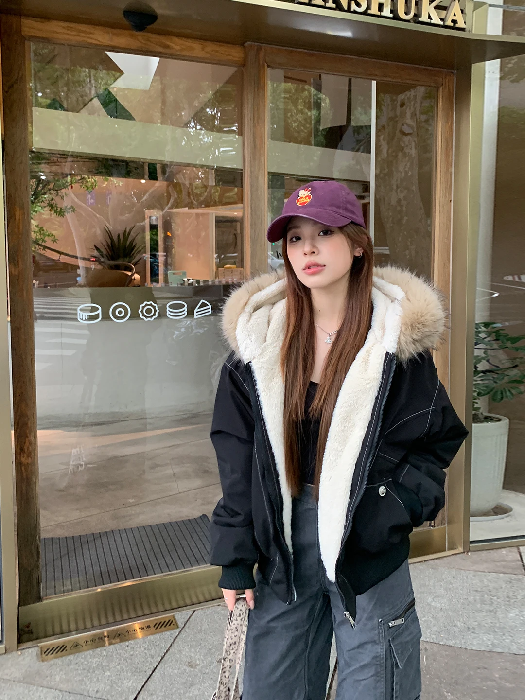 

Retro American Short Thickened Fleece Lined Parka Coat with Hood Unisex Casual Outdoor Cotton Jacket for Couples
