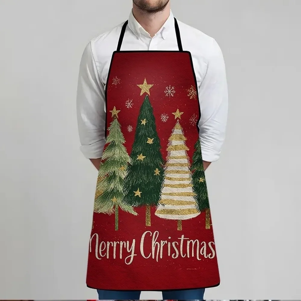 Durable Cross Strap Christmas Apron Stain-Resistant Creative Xmas Kitchen Apron Oil-Resistant Washable Chef Work Uniform Holiday
