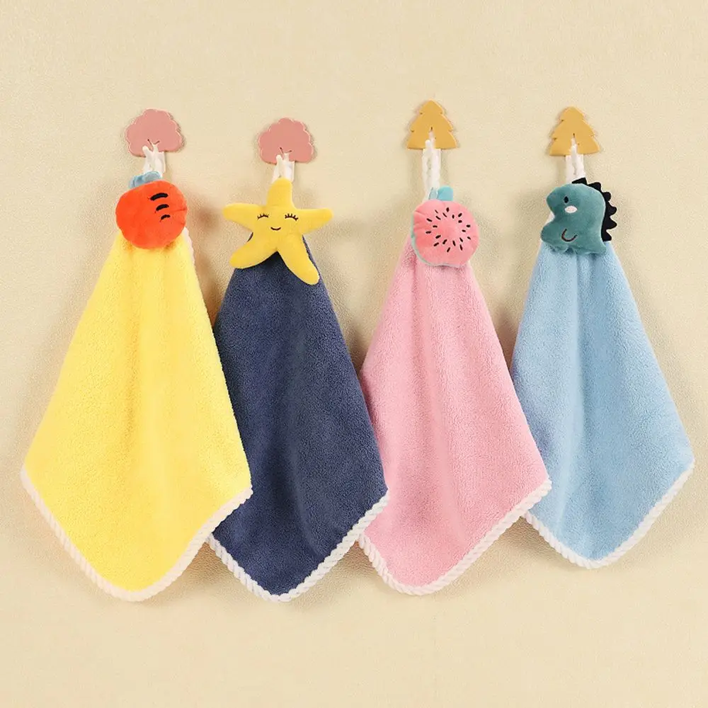 

Cute Baby Hand Towel Coral Velvet Fabric Quick-Dry Water Absorption Hanging Washing Towel Kids Daily Kitchen Bathroom Towels