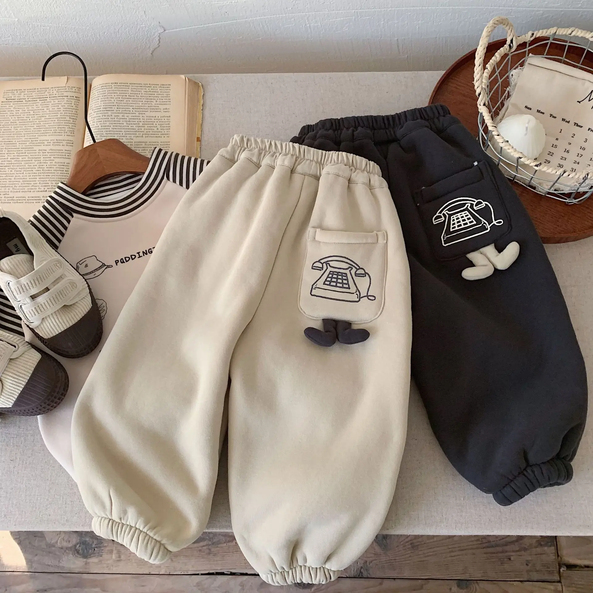 

Toddler Kids Boy Pants 2025 Winter Thicken Warm Children 3-8Y Boys Jogger Pant Casual Cartoon Printed Teenager Boy Trouser