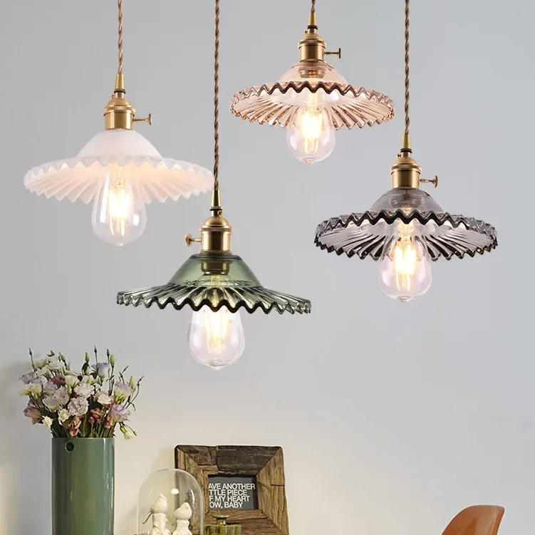 

Nordic Minimalist Glass Pendant Lights Retro Bedside Lamp Homestay Ambiance Chandelier